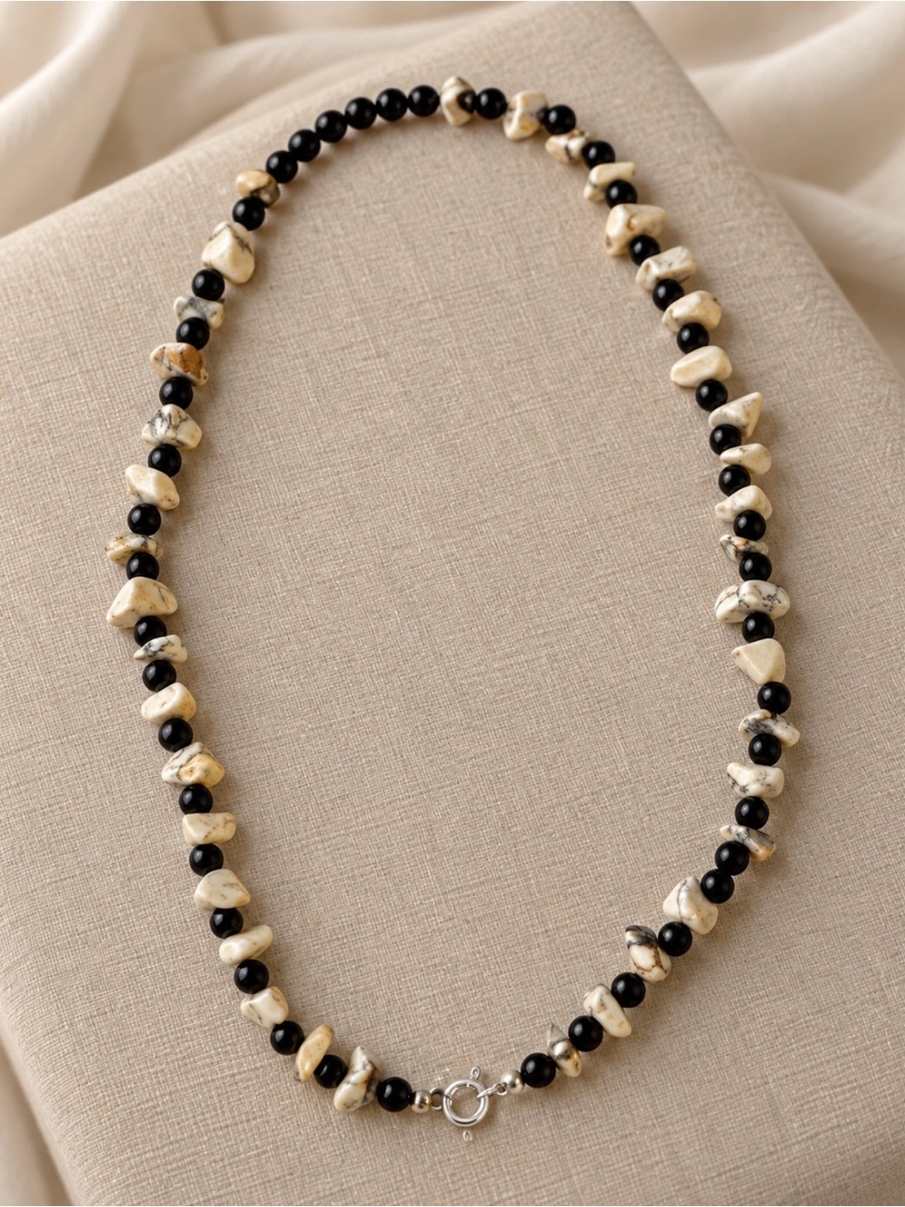 Handmade Black and Cream Beaded Necklace